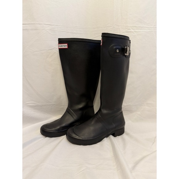 Hunter Women's Black Tall Adjustable Back Rain Boots Rubber Size US 7 EU 38 - Picture 1 of 7